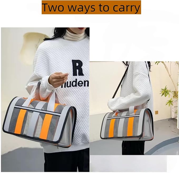 Airline Approved Soft Sided Cat Carrier and Small Dog Crate up to 15lbs - Lightweight Cats Bag Carrier for Pets with Litter Pocket for Kittens and Puppies (Gray and Orange, Medium)