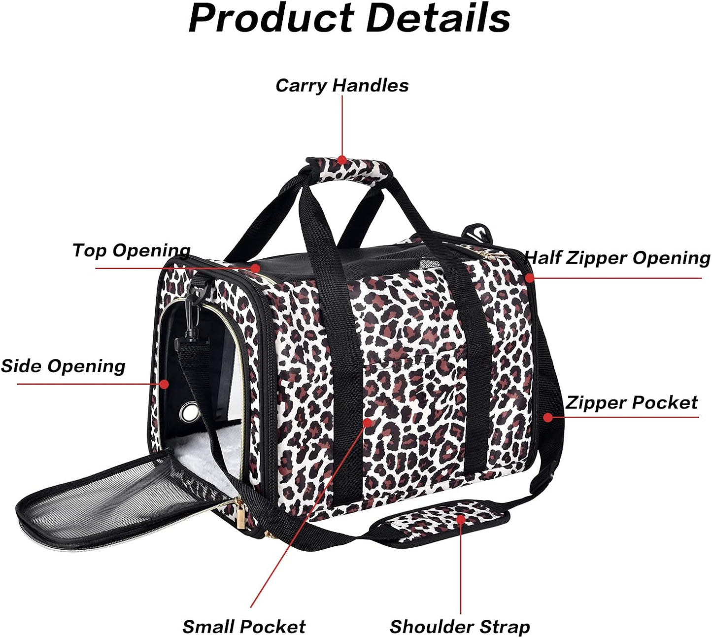 Petmolico Cat Carrier Soft-Sided Pet Bag for Small Medium Cats Puppies 16LBs - Airline Approved Pet Travel Carrier 3 Open Doors (Medium,Leopard)