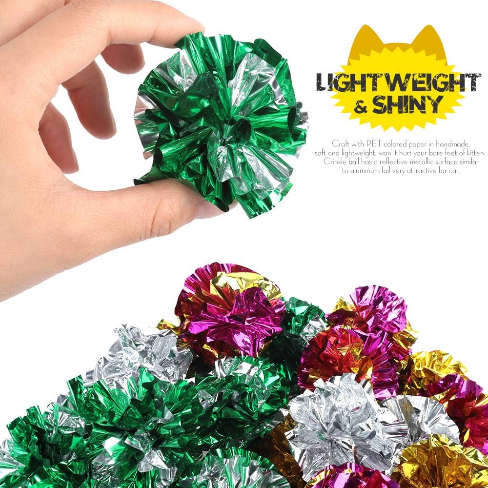 HNYYZL 25 Pack Crinkle Balls Cat Toys - Original Mylar Crinkle Balls Cat Toys（Random Color）