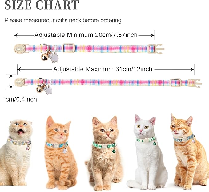 Unique style paws 2 Pack Easter Day Kitten Collar Breakaway with Bell&Pendant, Adjustable Safety Blue Pink Colorful Plaid Cat Cotton Collar for Girl Boy Cat and Small Pet