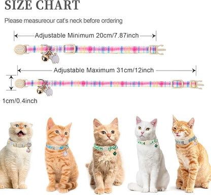 Unique style paws 2 Pack Easter Day Kitten Collar Breakaway with Bell&Pendant, Adjustable Safety Blue Pink Colorful Plaid Cat Cotton Collar for Girl Boy Cat and Small Pet