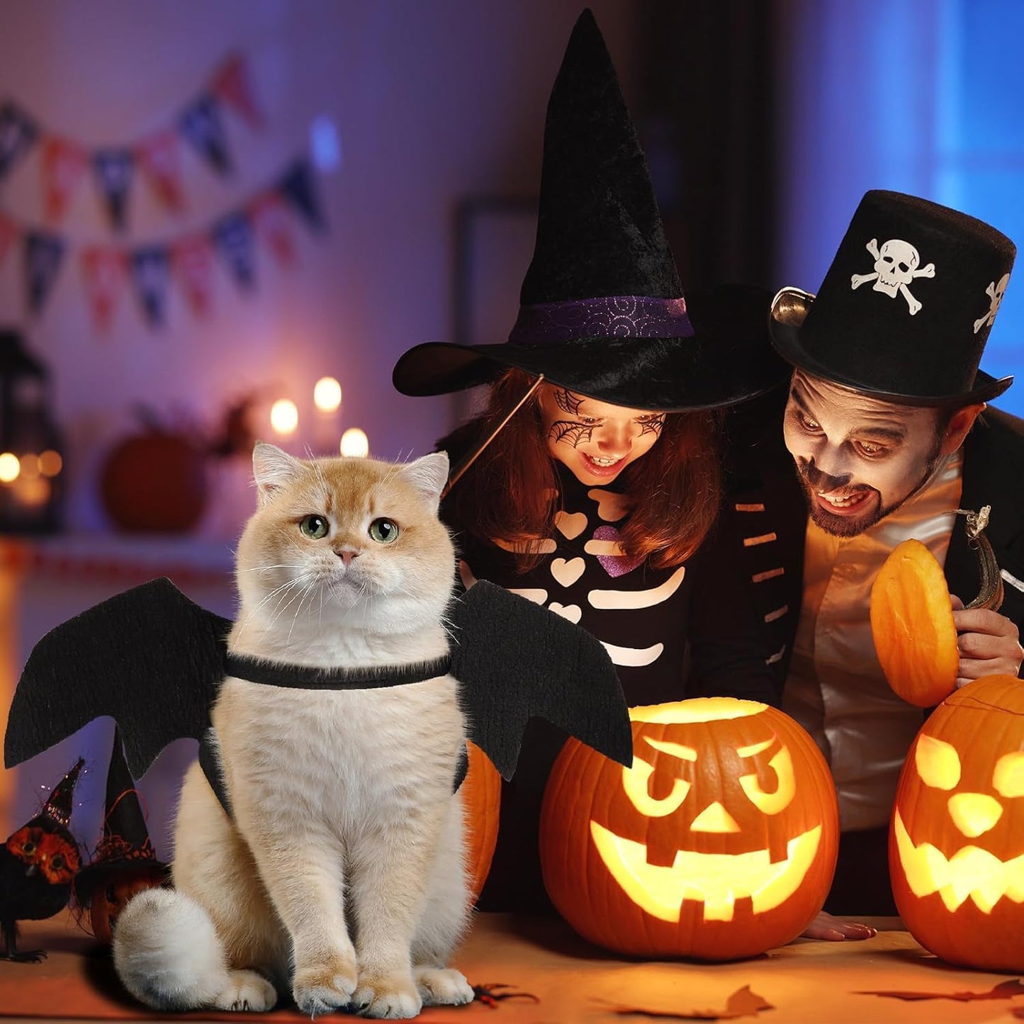 Glow in The Dark Bat Wings Pet Costume, Cat Bat Wings for Halloween Party Decoration, Light Up Pet Collar Leads Cosplay Bat Costume, Cute Puppy Cat Dog Dress Up Accessories ﻿