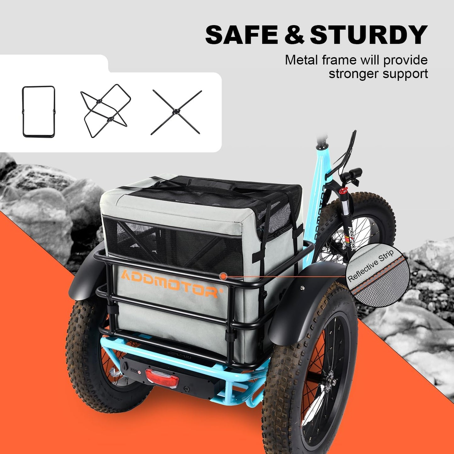 Addmotor Soft Sided Pet Carrier, Large Cat Carriers for Small Dogs Medium Large Cats up to 25 Lbs, Cat Carrier Soft for 2 Cat with Mental Frame for E-Trike Basket, Waterproof 600D, Gray