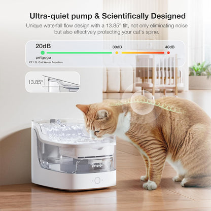 Cat Water Fountain, Automatic Water Dispenser, 2L Pet Water Fountain Transparent Water Tank, 8 Layers Filters Cat Fountain Dog Water Fountain Wireless Pump 2.4G WiFi PF1L