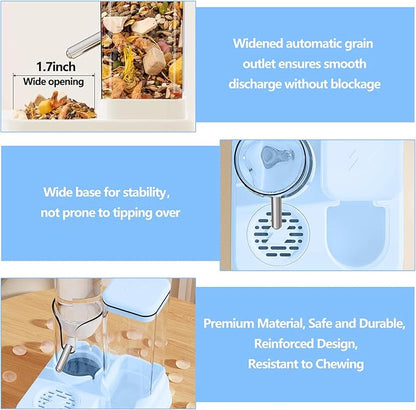 2-in-1 Hamster Water Bottle & Enhanced Food Dispenser - 35% Larger Food Capacity, Leak-Proof Design for Glass Tanks/Wire Cages Small Animal Accessories (Blue, 4.9IN+5.1IN+5.7 in)