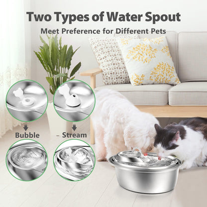 ORSDA Cat Water Fountain Stainless Steel, 3L Automatic Pet Drinking Fountain for Cats Inside, Dog Water Dispenser with Adjustable Water Flow and 6 Replacement Filters for Cats, Dogs