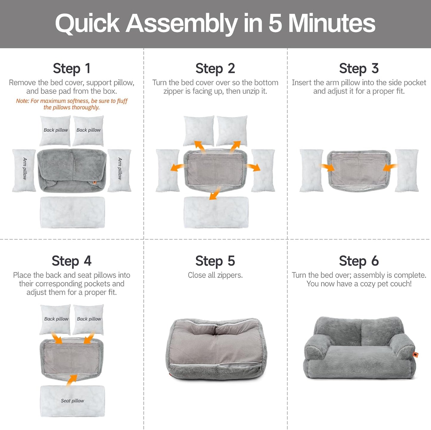 MEWOOFUN Dog Couch, Supportive Small Dog Bed for Puppy and Cats with Removable Washable Cover, Fluffy Cat Couch with Non-Slip Bottom (Camel, 26.0" L X 19.0" W X 13.0" Th)