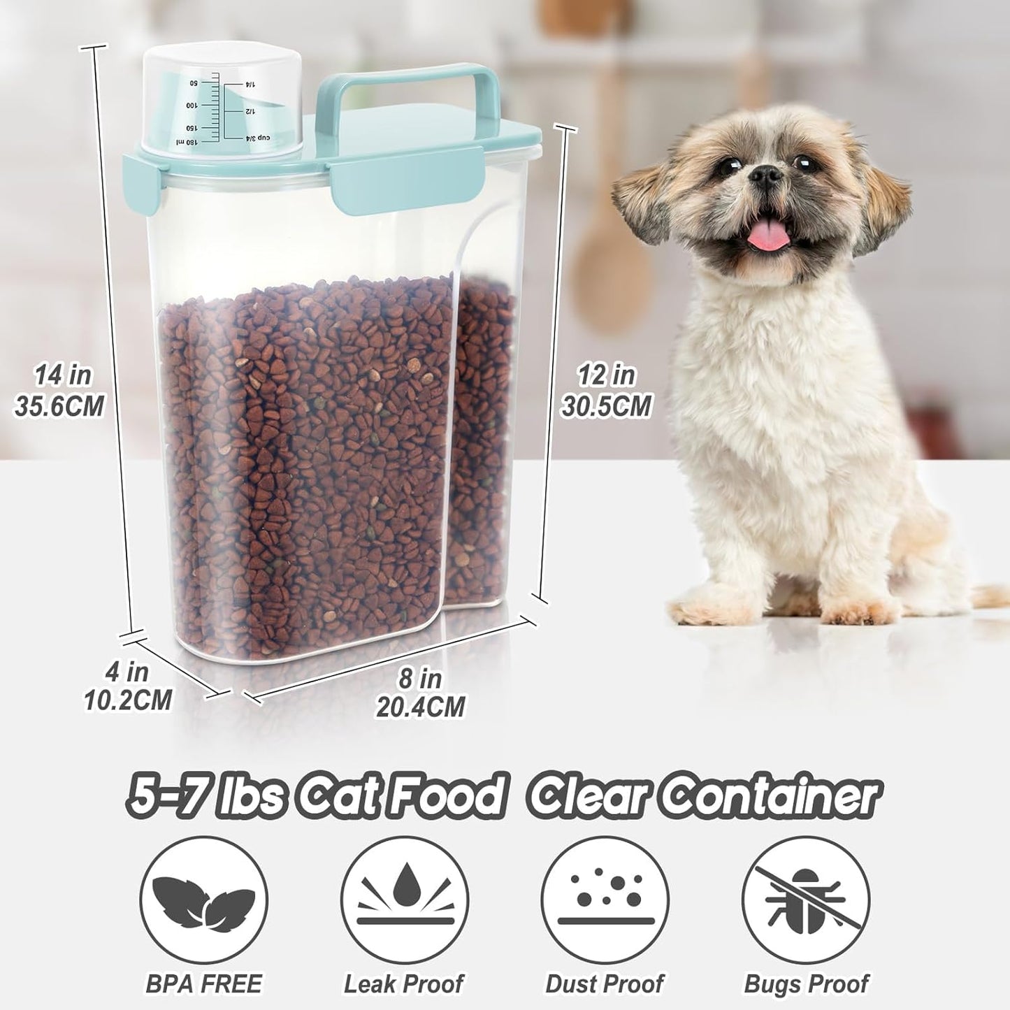5-7LBS Dog Cat Storage Container Portable with Upgraded Large Spout and Cup, Plastic Pet Food Dispenser for Small Animal Kibble, Bird Seed, Oatmeal, Rice, Flour, Brown Sugart-2 Pack Sky Blue