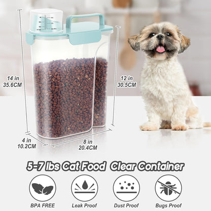 5-7LBS Dog Cat Storage Container Portable with Upgraded Large Spout and Cup, Plastic Pet Food Dispenser for Small Animal Kibble, Bird Seed, Oatmeal, Rice, Flour, Brown Sugart-2 Pack Sky Blue