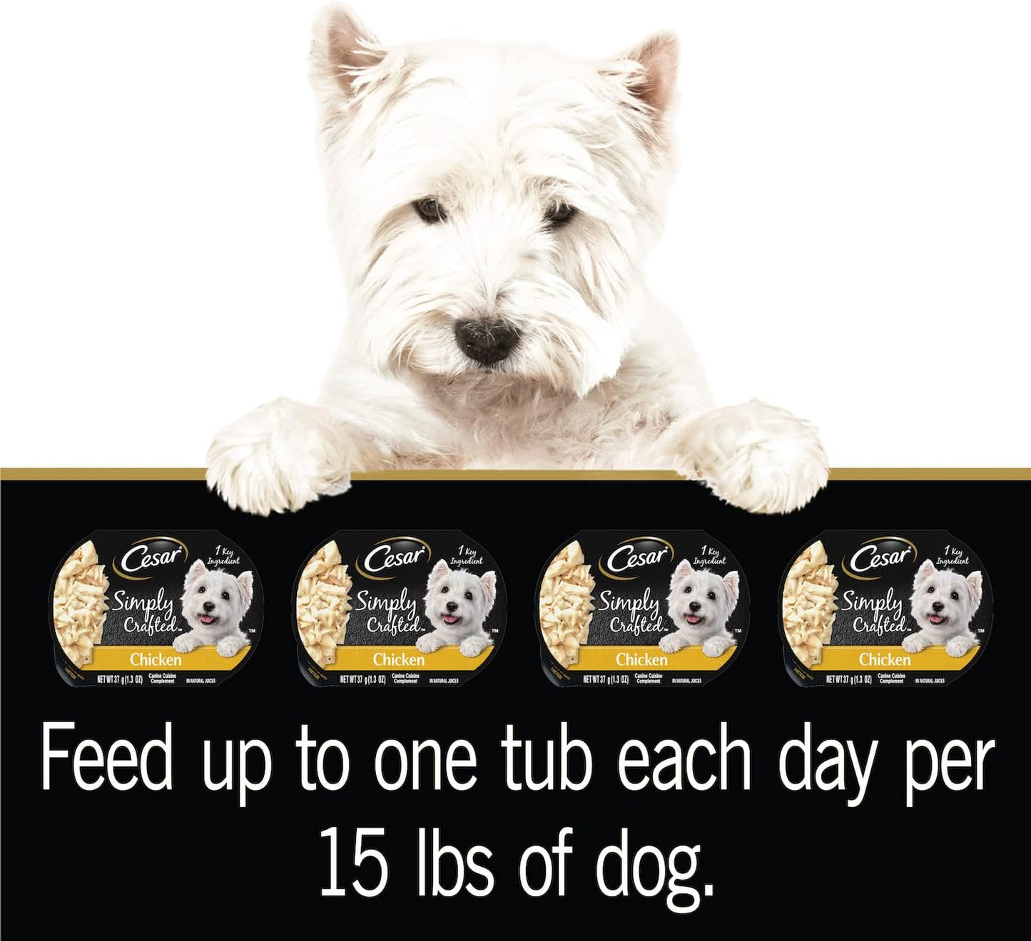 Cesar Simply Crafted Adult Wet Dog Food Meal Topper, Chicken, 1.3 oz. Tubs (24 Count, Pack of 1)