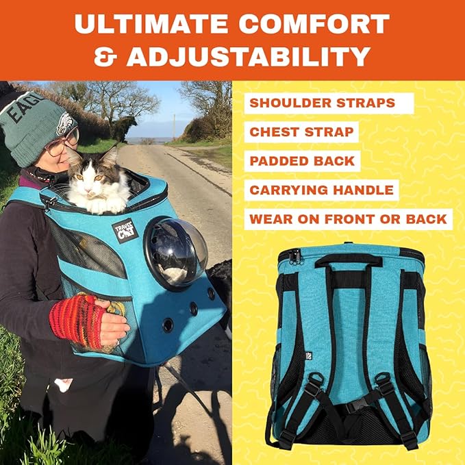 Fat Cat Backpack Carrier - Airline Approved Cat Carrier with Space Capsule Bubble for for Small Cats, Kitten - Premium Aqua Cat Carrier Backpack for Outdoor, Travel, Hiking, Pet Supplies