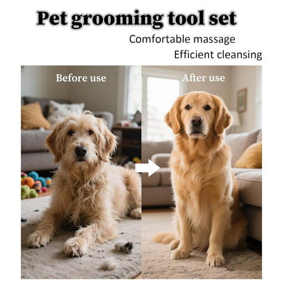 3-in-1 Pet Grooming Kit for Small Animals, Including a Telescopic Scratcher, a Flea and Lice Comb, and a Pair of Massage Gloves, Pet Massage Set for Dogs, Cats, Rabbits, Guinea Pigs, Hamsters, etc