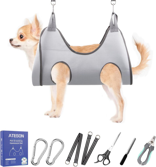 Pet Dog Grooming Hammock Harness for Medium Dogs Nail Trimming, Dog Sling for Cutting Nails, Dog Hanging Holder Hanger with Nail Clippers, Nail File, Scissors