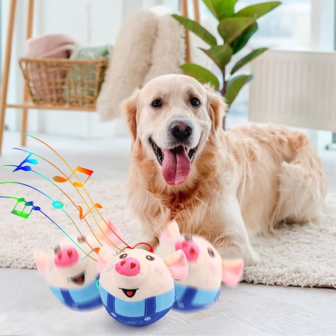 BABORUI Blue Pig Interactive Dog Toy, Remote Control Jumping Squeaky Toy with Recording & Music Modes, Rechargeable Moving Dog Chew Toy for Small/Medium/Large Dogs
