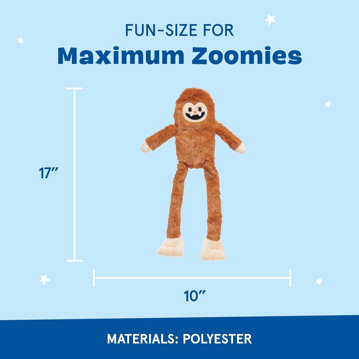 Barkbox Sasquatch Josh Plush Dog Toy – Squeaky Toy with Crazy Crinkle, Whip-N-Flip Arms, and Soft Plush Design for Interactive Play