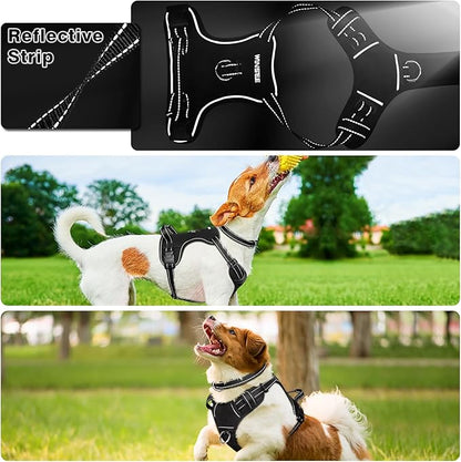 WINSEE Dog Harness No Pull, Pet Harnesses with Dog Collar, Adjustable Reflective Oxford Outdoor Vest, Front/Back Leash Clips for Small, Medium, Large, Extra Large Dogs, Easy Control Handle for Walking
