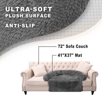 Calming Dogs/Cats Bed Mats, Dog Pad Washable Removable Couch Cover, Plush Long Fur Mat for Pets, Waterproof Lining, Perfect for Small, Medium and Large Dogs and Cats (Dark Gray, 41"x37")