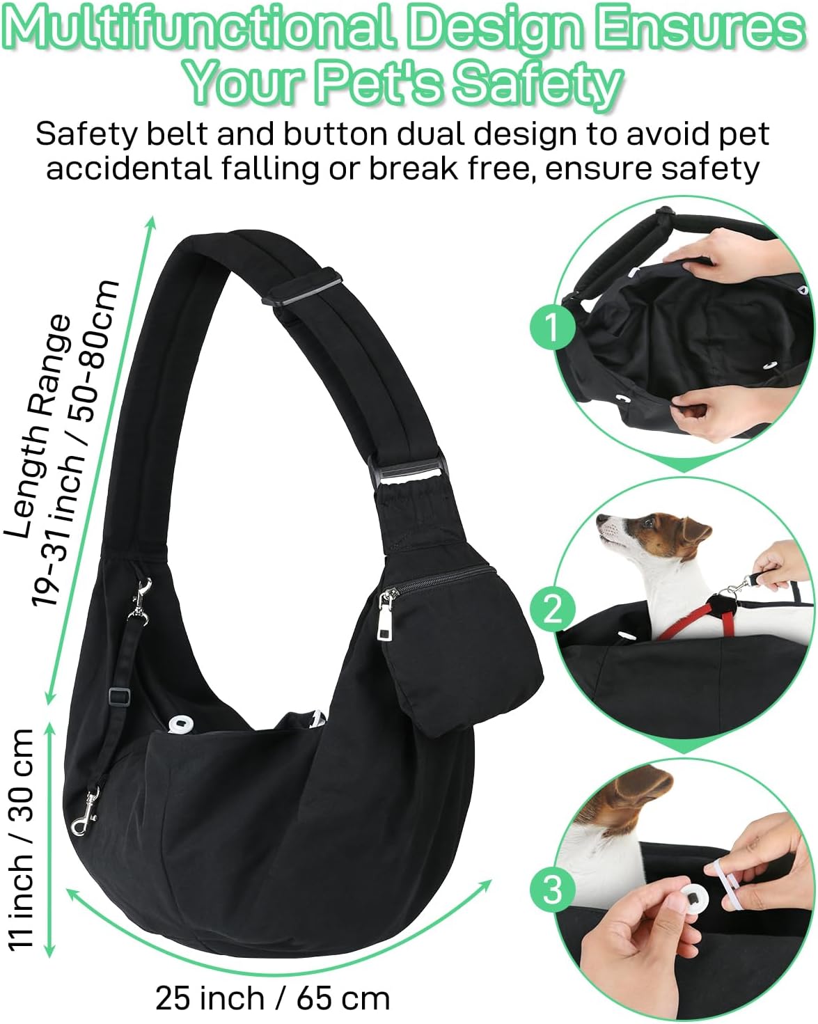 Small Dog Front Carrier Sling for 5-15lbs Dogs or Cats, Puppy Sling with Adjustable Straps and Pocket, Dog Pouch Carrier for Travel Outdoor Hands Free, Portable Large Capacity Pet Bag, Black