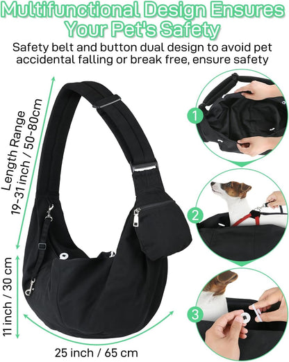 Small Dog Front Carrier Sling for 5-15lbs Dogs or Cats, Puppy Sling with Adjustable Straps and Pocket, Dog Pouch Carrier for Travel Outdoor Hands Free, Portable Large Capacity Pet Bag, Black