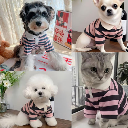 MANON ROSA Cute Dog Clothes Boy Dog Polo Shirt for Small Medium Dogs - Summer Male Puppy T Shirts for Yorkie Poodle Shih Tzu Dachshund Kittens, Striped Collared Pet Doggie Designer Outfits Pink S
