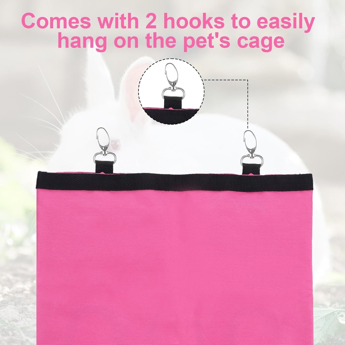 2 Pcs Rabbit Hay Feeder,Guinea Pig Hay Feeder,13×10.8 Inch Guinea Pig Bag,Small Animal Feeding Bag for Rabbits, Hamsters, Hedgehogs(3 Holes,Pink)
