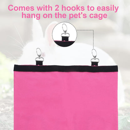 2 Pcs Rabbit Hay Feeder,Guinea Pig Hay Feeder,13×10.8 Inch Guinea Pig Bag,Small Animal Feeding Bag for Rabbits, Hamsters, Hedgehogs(3 Holes,Pink)