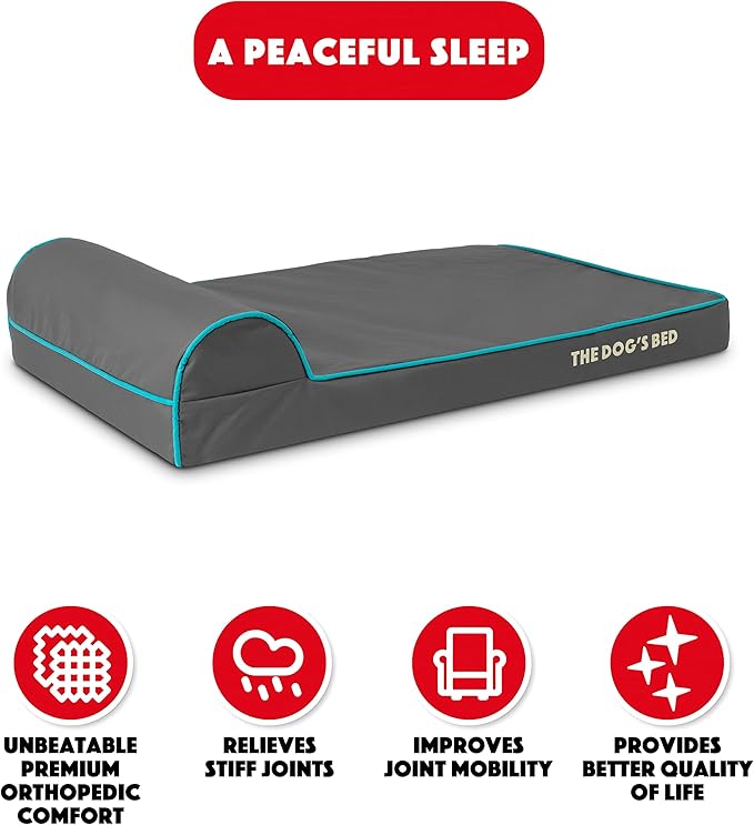 The Dog’s Bed Orthopedic Headrest Dog Bed Med Grey/Blue, Memory Foam, Pain Relief: Arthritis, Hip & Elbow Dysplasia, Post Surgery, Lameness, Waterproof Washable Cover