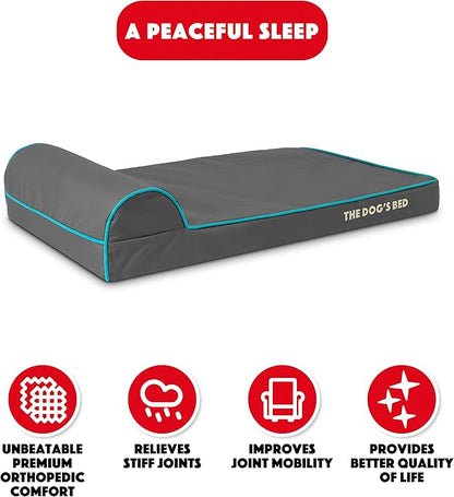 The Dog’s Bed Orthopedic Headrest Dog Bed Med Grey/Blue, Memory Foam, Pain Relief: Arthritis, Hip & Elbow Dysplasia, Post Surgery, Lameness, Waterproof Washable Cover