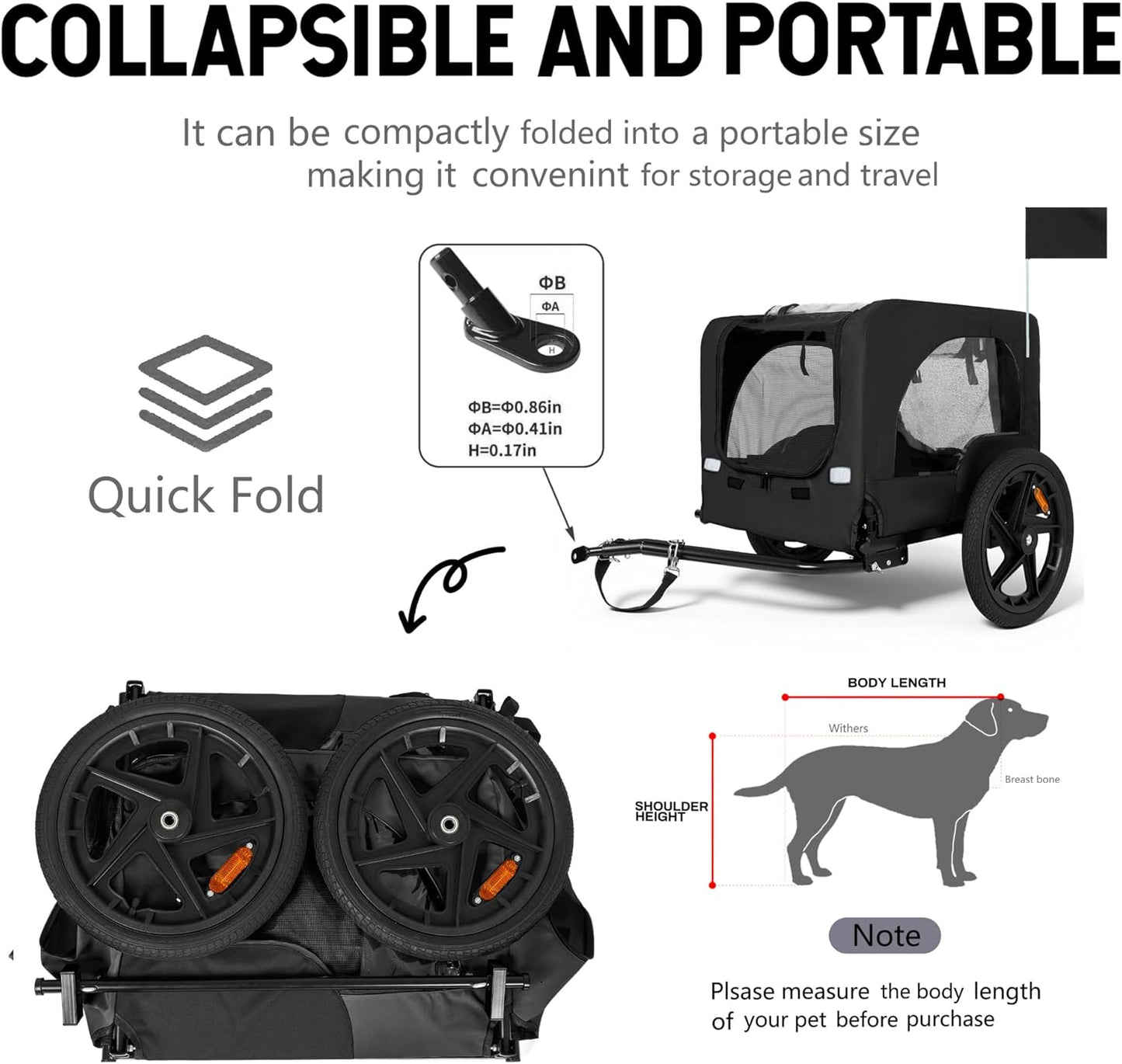 Pet Bike Trailer for Dogs, 88LBS Capacity Dog Bicycle Trailer with 20" Pneumatic Rubber Wheels, Multi-Directional Ventilation, Waterproof Cover, Perfect for Cycling with Pets