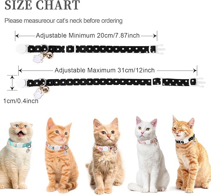 Unique style paws 2 Pack Kitten Collar Breakaway with Bell & Pendant, Adjustable Safety Cat Cotton Collars for Girl Boy Cats and Small Pets