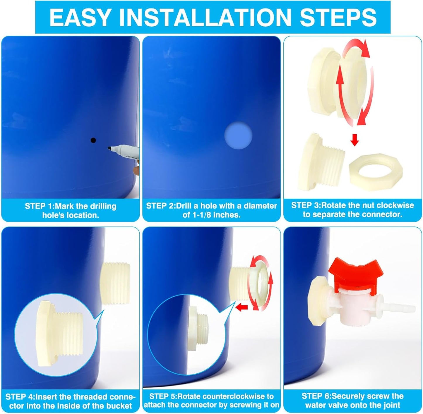 2pcs Rabbit Watering System Bucket Connector Kit-Includes Bulkhead Fitting, Barb Ball Valve，mesh Filter Washer for ID 5/16" Hose, Poultry Watering Equipment, Animal Water Dispenser