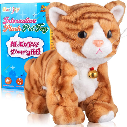 Pattern Yellow Plush Cat Stuffed Animal Interactive Cat Robot Toy, Barking Meow Kitten Touch Control, Electronic Pet Kitty Toy, Animated Toy Cat for Girl Baby L:12" * H:8" * W:5"