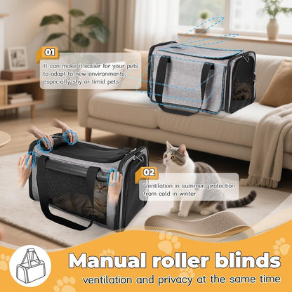 YUDODO 25 lbs Lightproof Soft Sided Large Cat Carrier for Small Dog Pet Airline Approved Travel Bag Puppy Carriers with Side Pockets & Reflective Mesh, Foldable Portable for Outdoor Car Grey