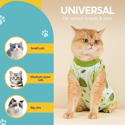 Avont Cat Recovery Suit - Kitten Onesie for Cats After Surgery, Cone of Shame Alternative Surgical Spay Suit for Female Cat, Post-Surgery or Skin Diseases Protection -Avocado(M)