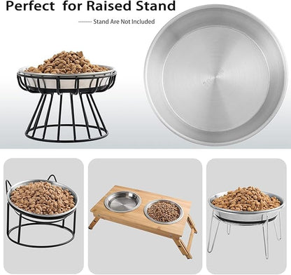 Stainless Steel Cat Bowls,Whisker Friendly Shallow Cat Dishes for Food and Water,Non-Slip Silicone Bottom,Heavy Duty,Replacement Kitten Metal Plate for Elevated Stands,6 Pack