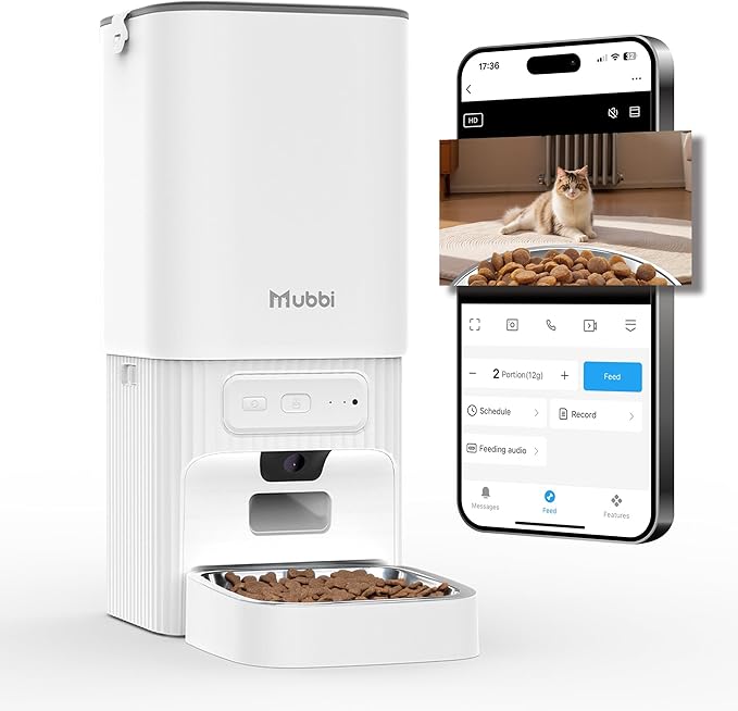 Automatic Cat Feeder with Camera, 5G WiFi Automatic Dog Feeder, 7L Cat Food Dispenser with Night Vision, 1-15 Meals, 1-99 Portions, 2-Way Audio, Jam Free, Ideal for Multiple Pets