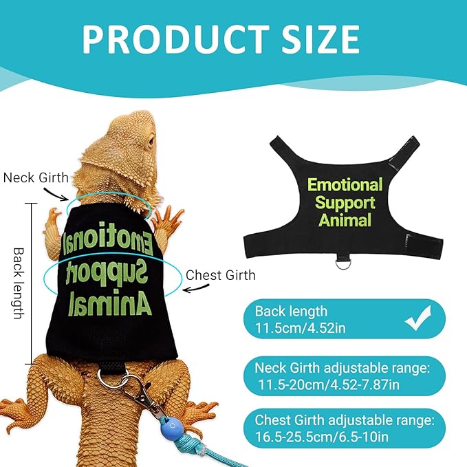Bearded Dragon Lizards Clothes with Leash Set - Cute Lizard Reptile Small Animal Adjustable Harness Clothes for Walking Outdoor Security Costume Photo Prop(Green