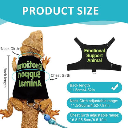 Bearded Dragon Lizards Clothes with Leash Set - Cute Lizard Reptile Small Animal Adjustable Harness Clothes for Walking Outdoor Security Costume Photo Prop(Green