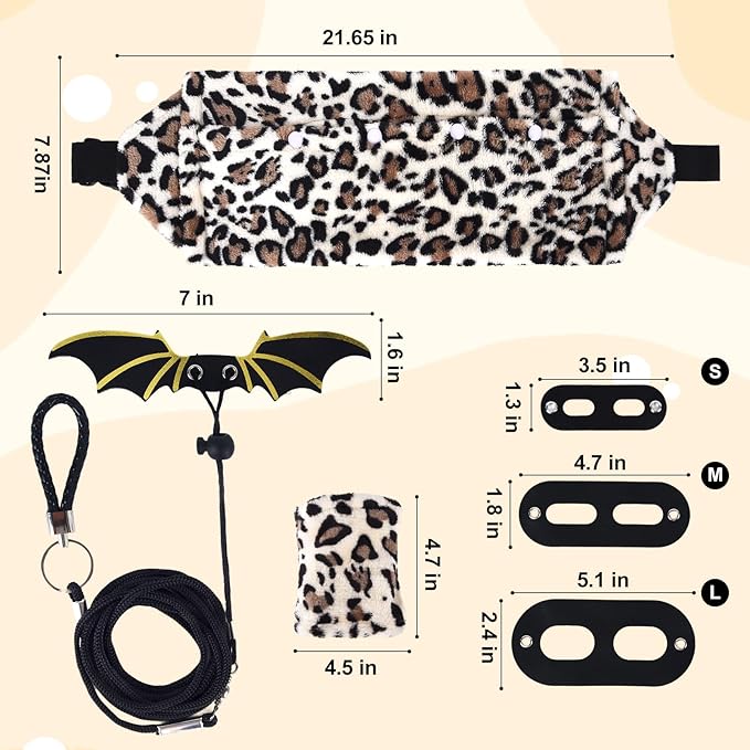 Bearded Dragon Leash and Harness Set, Beardie Carrier, Bearded Dragon Leash Adjustable Harness with Leather Wings and Sling Bag