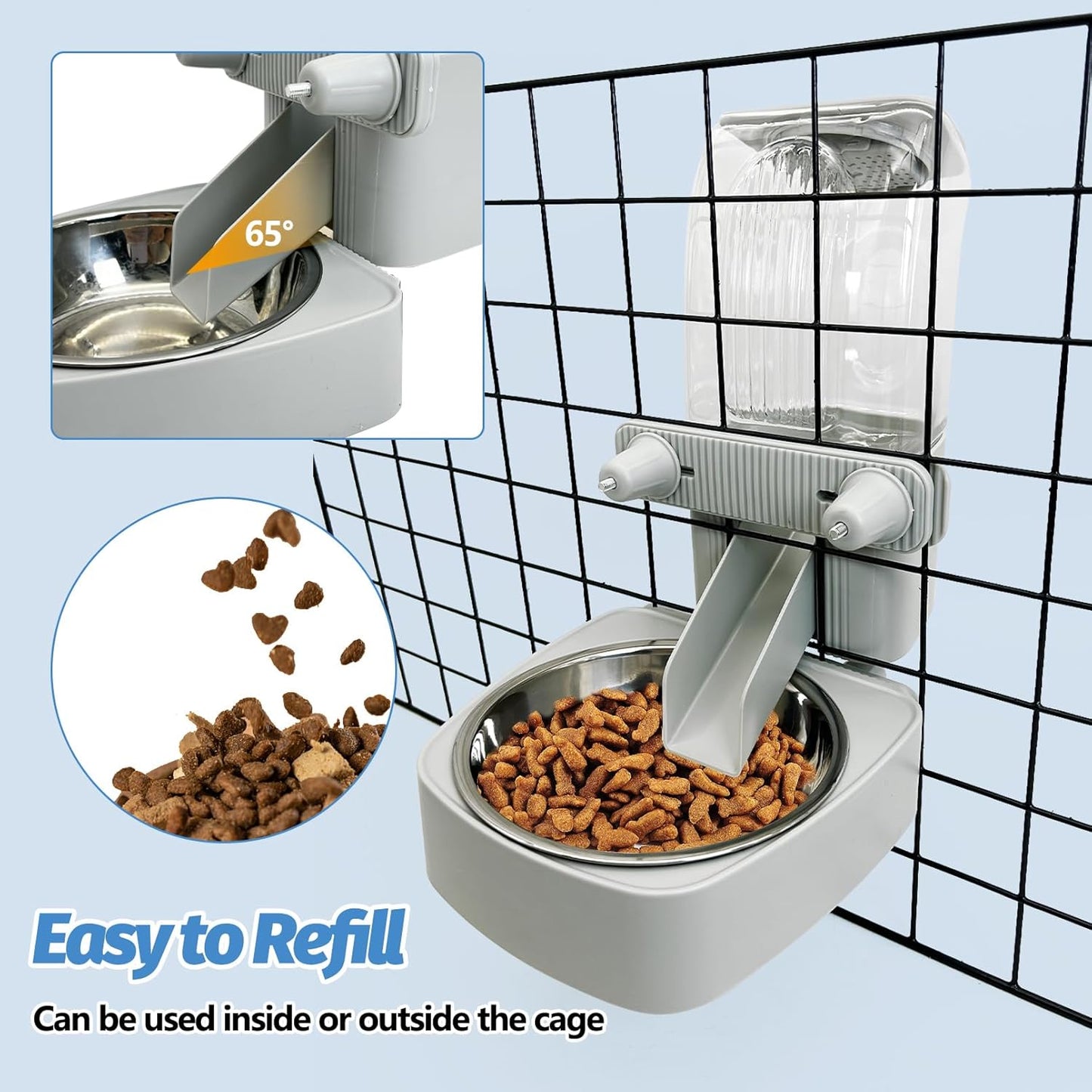 54 oz Rabbit Food Dispenser with Stainless Steel Food Bowl Hanging Gravity Bunny Feeder for Cage Automatic Small Animal Feeding Bowls for Ferret Guinea Pig Chinchilla Cat Puppy