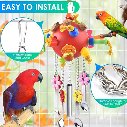 KATUMO Parrot Toys - Colored Chew Toys & Bird Spoons for Amazon Parrot, African Grey, Conure, Caique, Quaker, Small Cockatoo, Mini Macaw, Eclectus & Similar Small Medium Birds