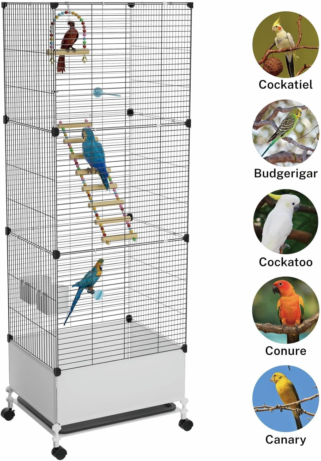 Extra Large Bird Cage, Black Parakeet Cages with Rolling Stand & Wheels, Wide Birdcage for Parrots Cockatiels Conure Budgie Canary Finch Lovebird