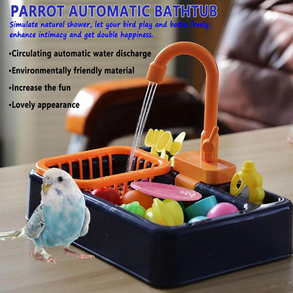 kathson Parrot Bathtub,Automatic Bird Shower Box,Multifunctional Parakeet Bathtub with Faucet,Bird Bathing Tub Pool Toy for Small Medium Birds Cockatiel Lovebird Budgie（Sapphire Blue）