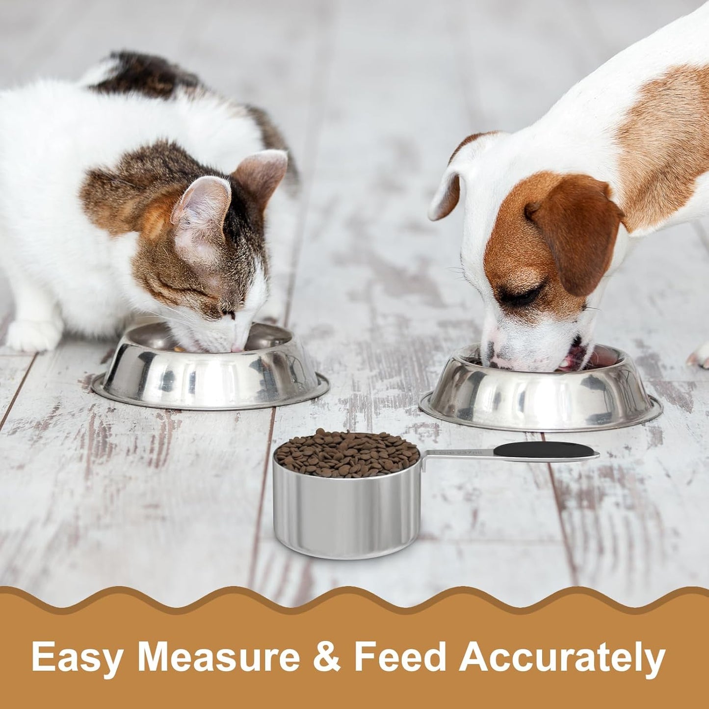 1/2 Cup Dog Food Scoop, Stainless Steel Scooper for Feeding Pet, Cat, Dog, Rabbit, Bird, Long Handle, Dishwasher Safe