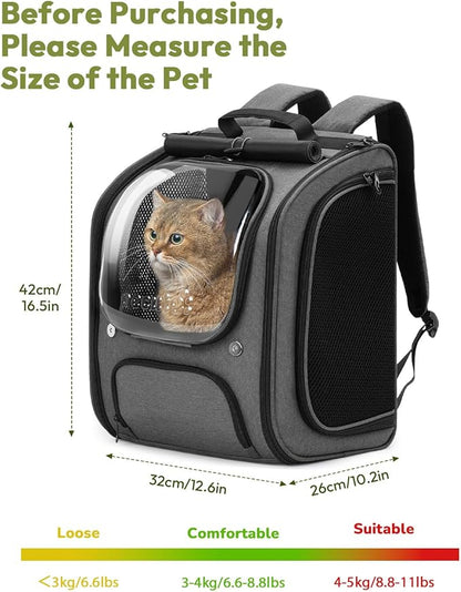 Pecute Cat Backpack Carrier, Large Space Cat Bubble Backpack, Breathable Cat Carrier, Shaded Dog Backpack Carrier, Ergonomic 3D Design for Travel, Hiking, Suitable for Shopping, and Vet, Gray