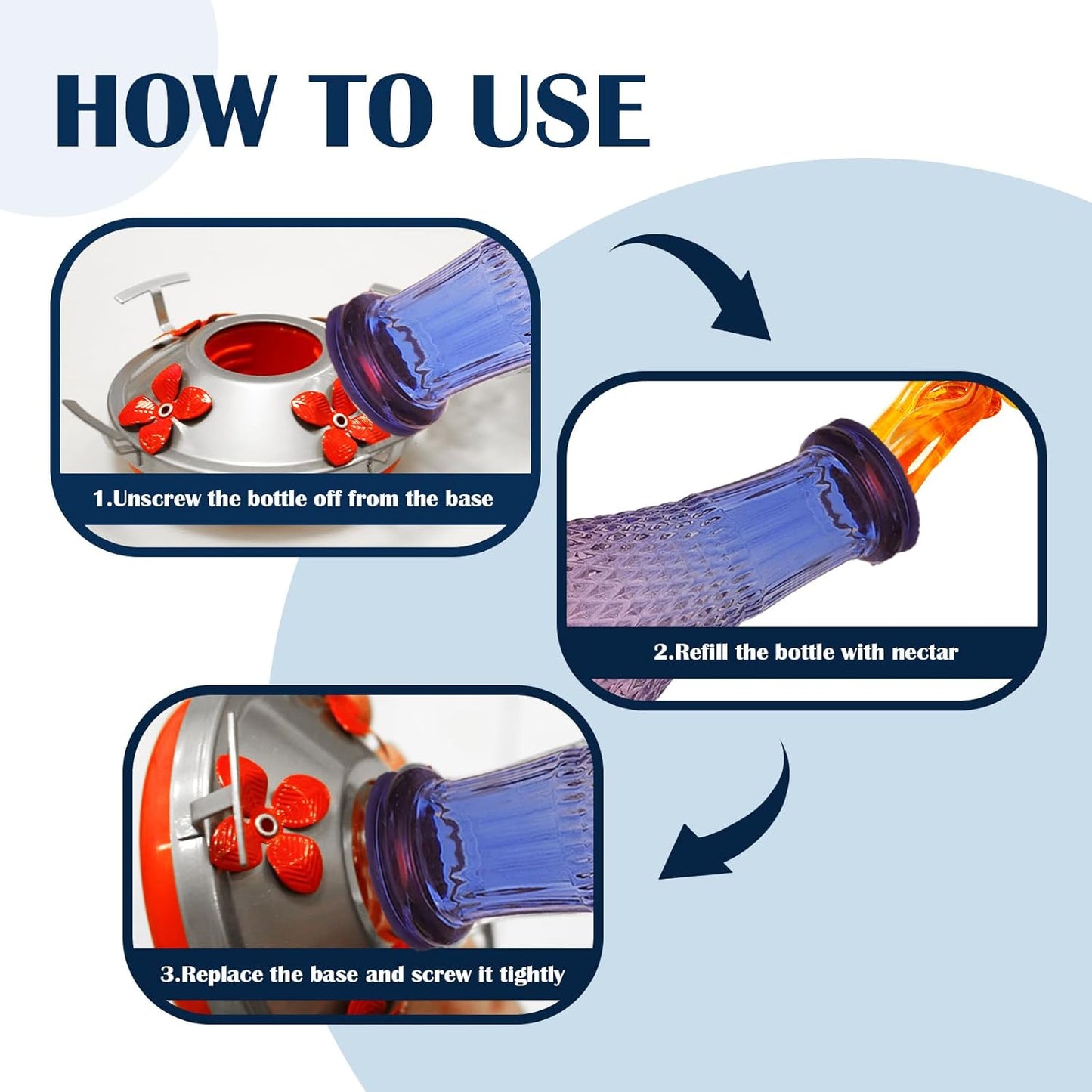 Hummingbird Feeder for Outdoors,17 OZ Glass Humming Bird Feeder for Garden,Backyard Decor,Four Flowers Feeding Ports,Leak Proof,Ant Moat Included,Humming Gifts for Women