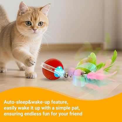 Interactive Cat Toys for Indoor Cats, Motion Activate Ca t Toy, Smart Kitten Rolling Ball Moving Ball Toys, Rechargeable Cat Ballfor Enrichment Exercise(Red)