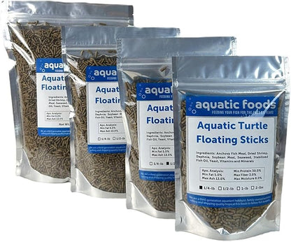 Aquatic Foods Inc. Aquatic Turtle 3/8" x 1/8" 30% Protein Floating Sticks for Aquatic & Semi Aquatic Red Ear, Painted. Map, Soft Shell Pond Turtles...WL…1/4-lb Foil Pouch Bag