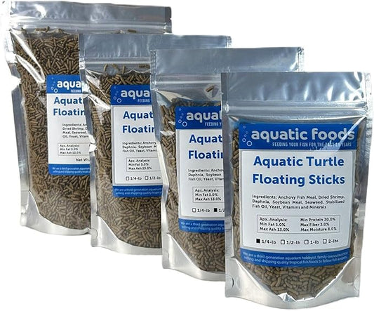 Aquatic Foods Inc. Aquatic Turtle 3/8" x 1/8" 30% Protein Floating Sticks for Aquatic & Semi Aquatic Red Ear, Painted. Map, Soft Shell Pond Turtles...WL…1/2-lb Foil Pouch Bag