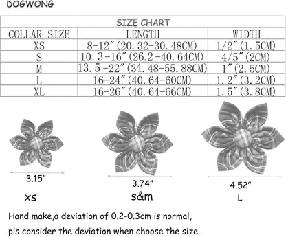 DOGWONG Christmas Dog Collar with Flower, Red Plaid Deer Dog Collar Soft Durable Adjustable Cotton Puppy Collar for Small Medium Large Dog